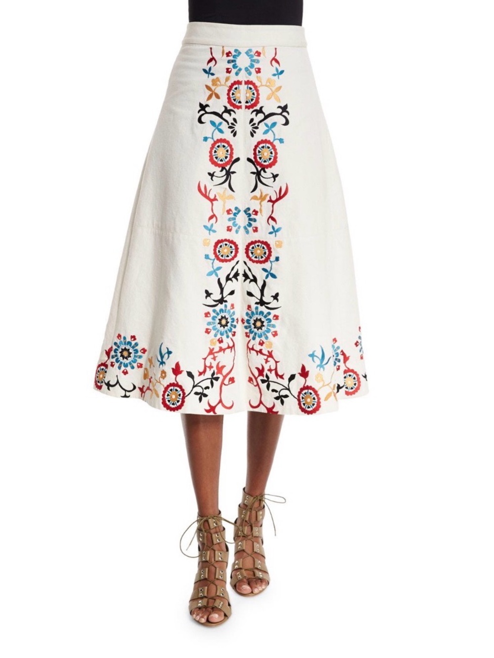 Alice + Olivia Giselle Embroidered A-Line Midi Skirt